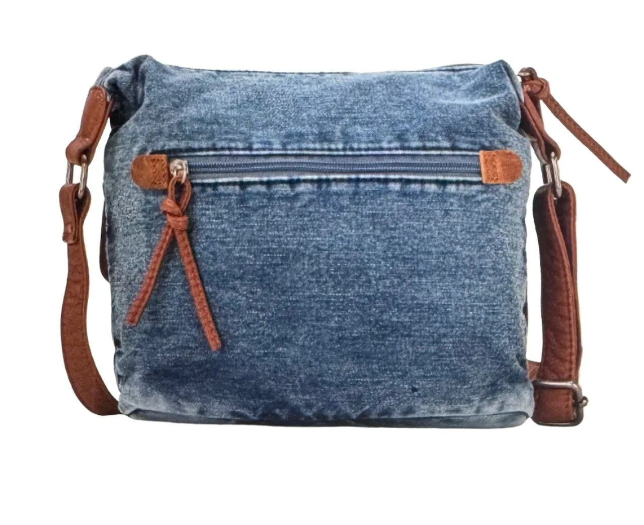 Wrangler Chaser Denim Purse with Floral Tooled Magnetic Front Pockets