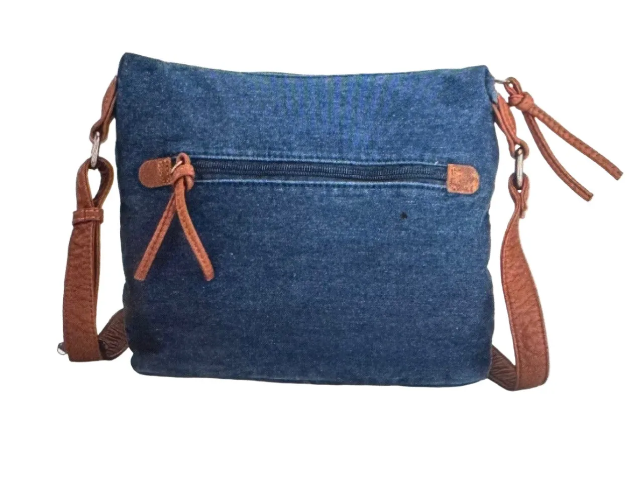 Wrangler Chaser Denim Purse with Floral Tooled Magnetic Front Pockets