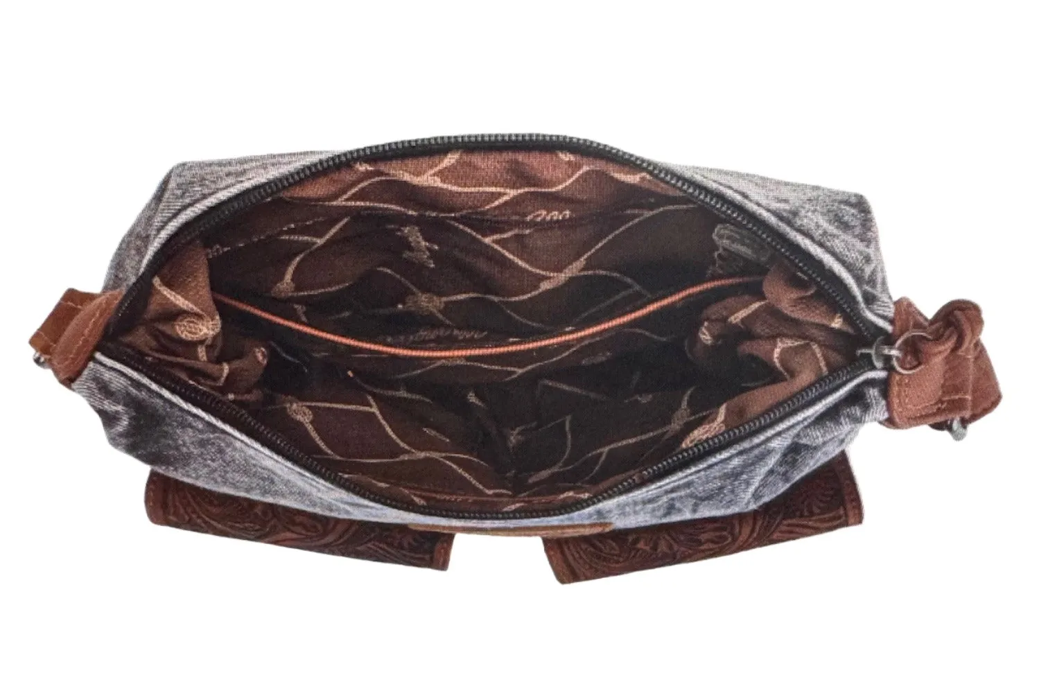 Wrangler Chaser Denim Purse with Floral Tooled Magnetic Front Pockets