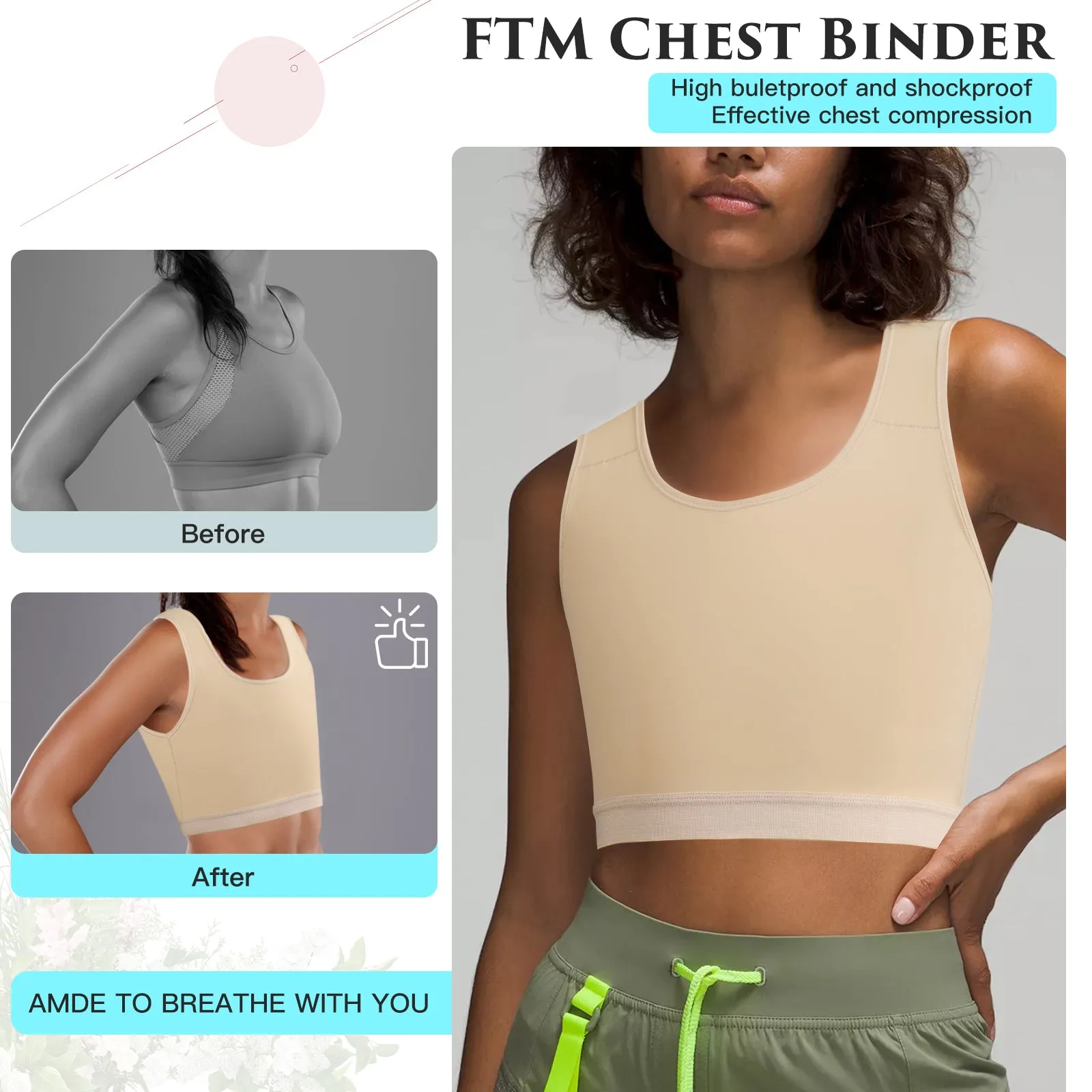 XUJI Transgender Chest Binder FTM Binder Trans Half Breast Binder Tank Top - XUJI Srore