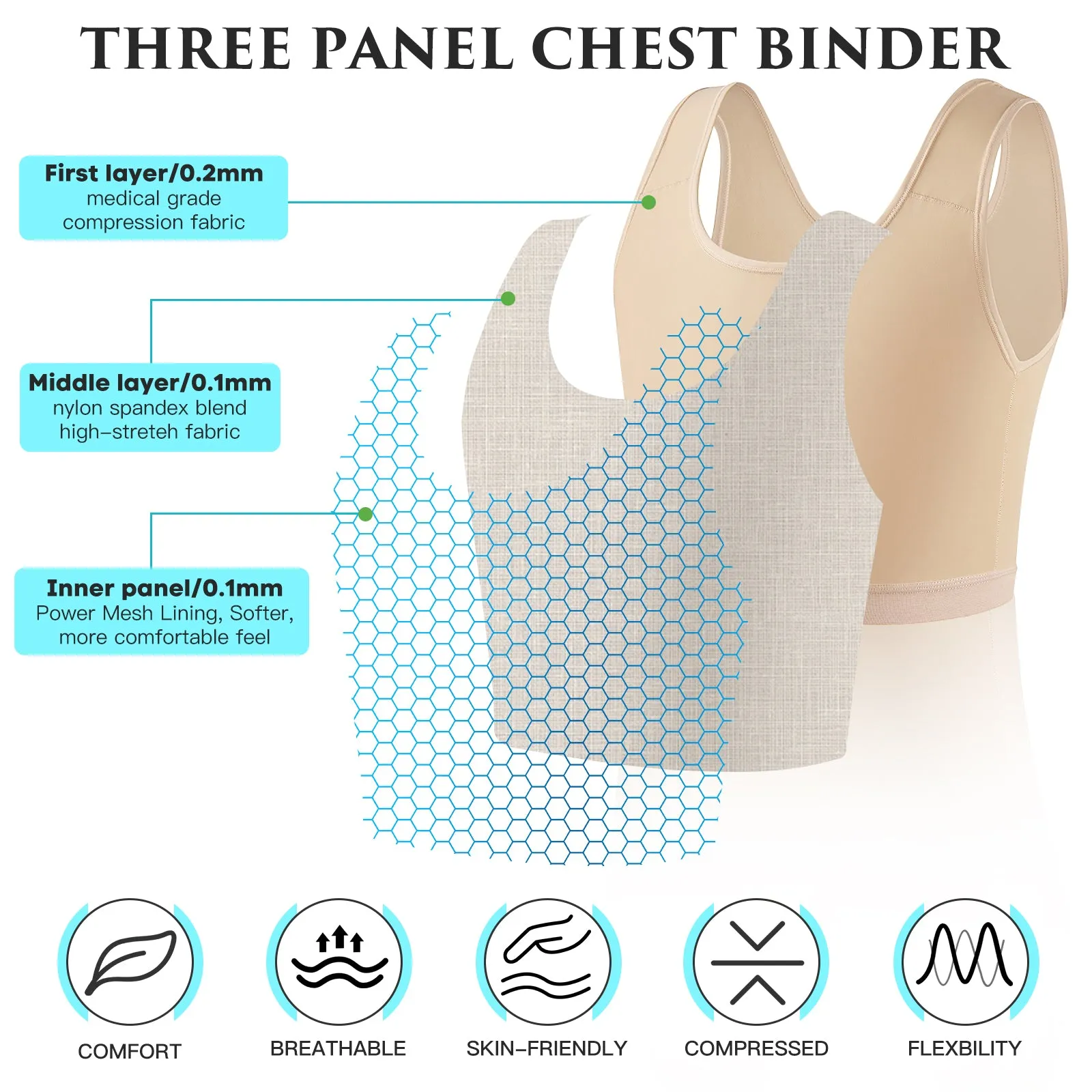 XUJI Transgender Chest Binder FTM Binder Trans Half Breast Binder Tank Top - XUJI Srore