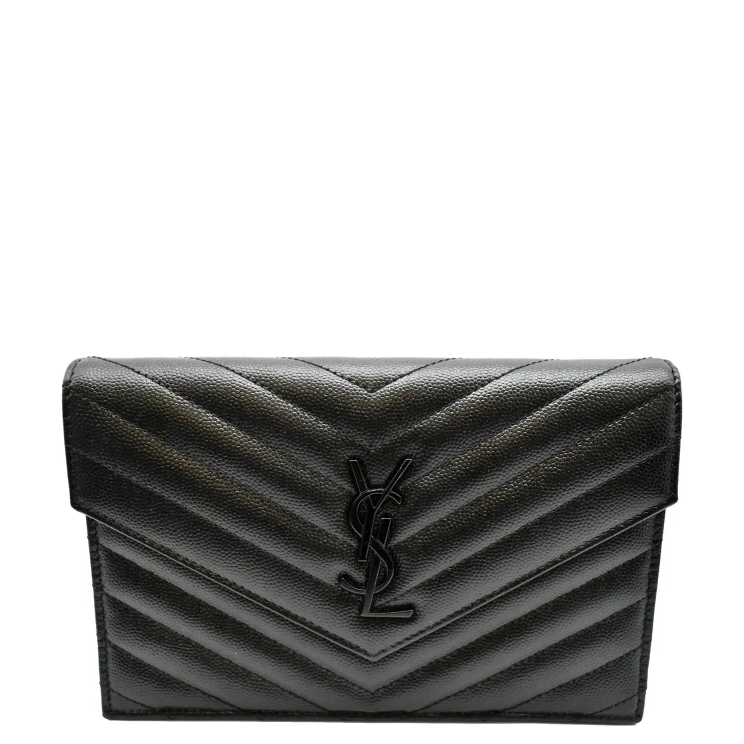 YVES SAINT LAURENT Cassandre Grain De Poudre Embossed Leather Chain Envelope Bag Black