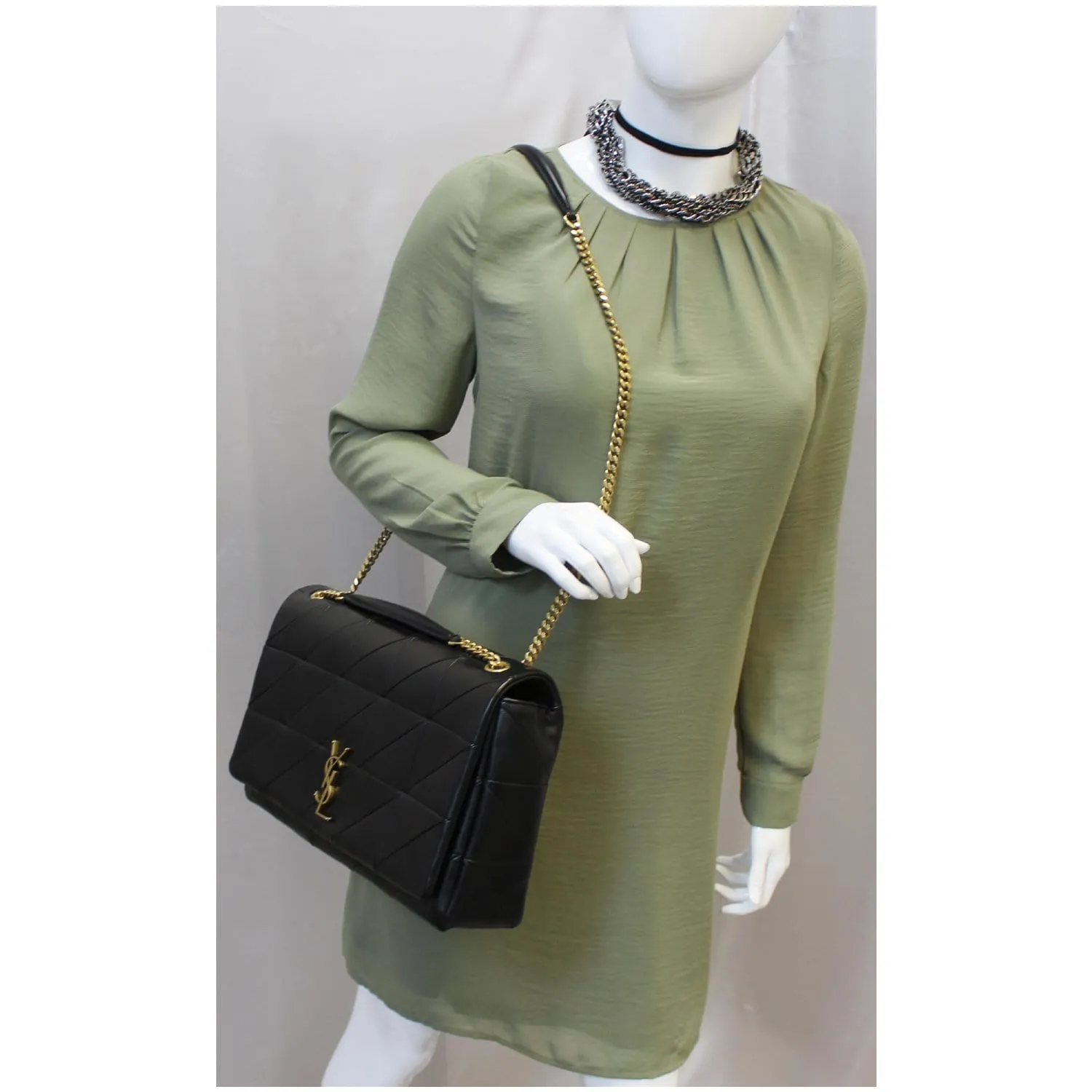 YVES SAINT LAURENT Jamie Giant Lambskin Leather Shoulder Bag Black
